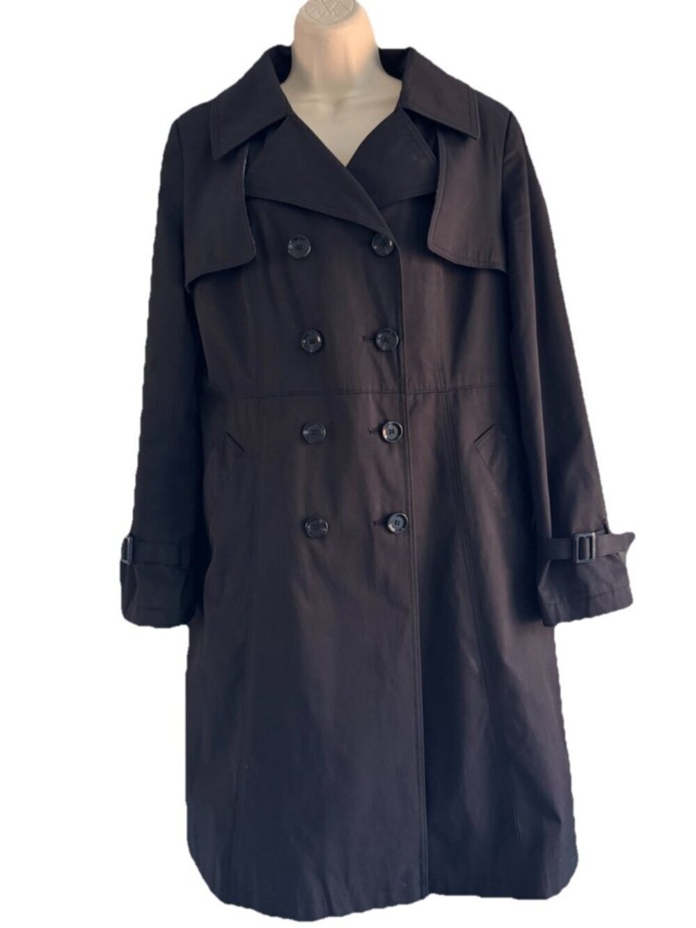 Sam Edelman Women's Sz L Black Double Breasted Trench Rain Coat Jacket